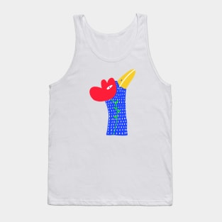 Blue funny bird with red flower, version 1 Tank Top